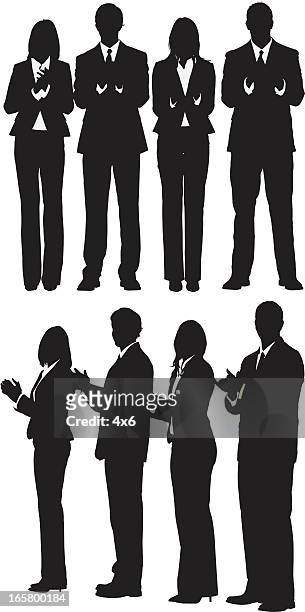 silhouette der business-unternehmen klatschen - ganzkörperansicht stock-grafiken, -clipart, -cartoons und -symbole
