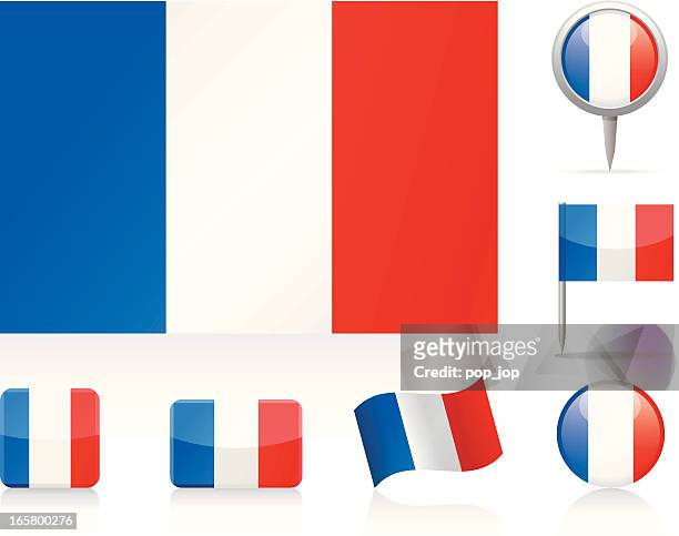 flaggen von frankreich-icon-set - französische flagge stock-grafiken, -clipart, -cartoons und -symbole