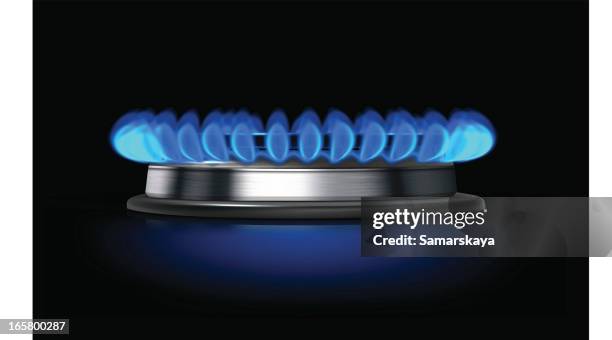 close-up of a gas burner with fire - home furnace stock illustrations