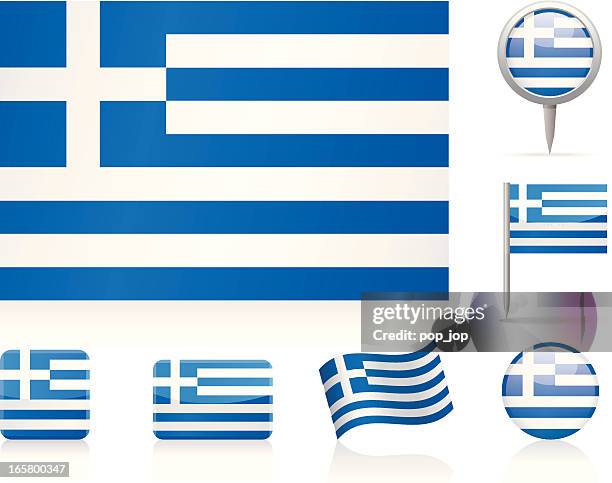 flags of greece - icon set - greece flag stock illustrations