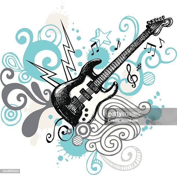 ilustraciones, imágenes clip art, dibujos animados e iconos de stock de funky diseño de la guitarra - guitarra electrica