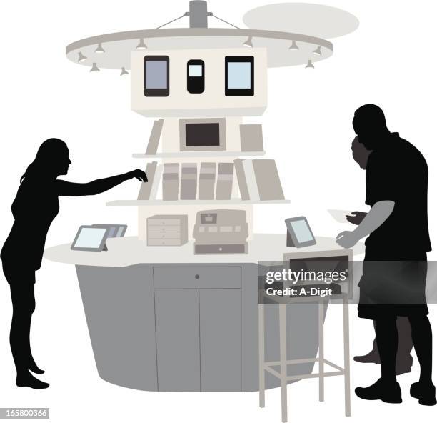 electronic sales vector silhouette - ipad kiosk stock illustrations