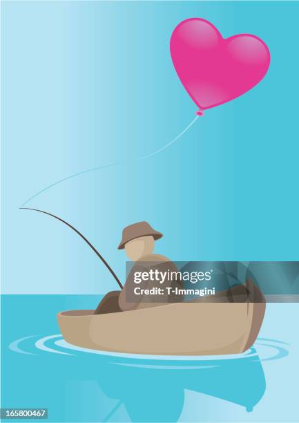 fisherman in love - roses overhead stock illustrations