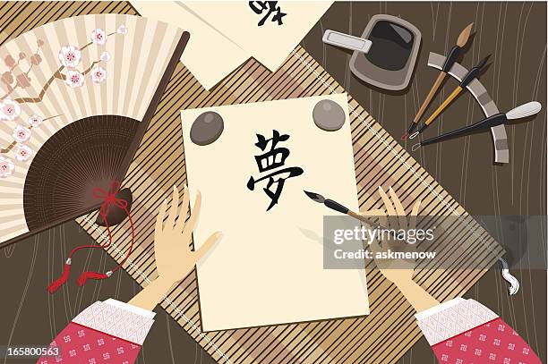 stockillustraties, clipart, cartoons en iconen met calligraphy - japanese ethnicity