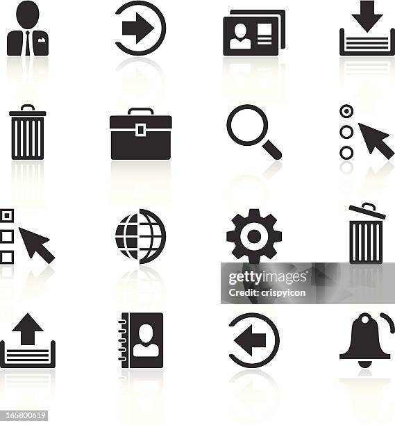black and white internet icon vector set with shadows - communication toolkit stock illustrations