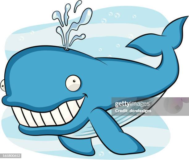 blue whale cartoon - cartoon whale stock illustrations