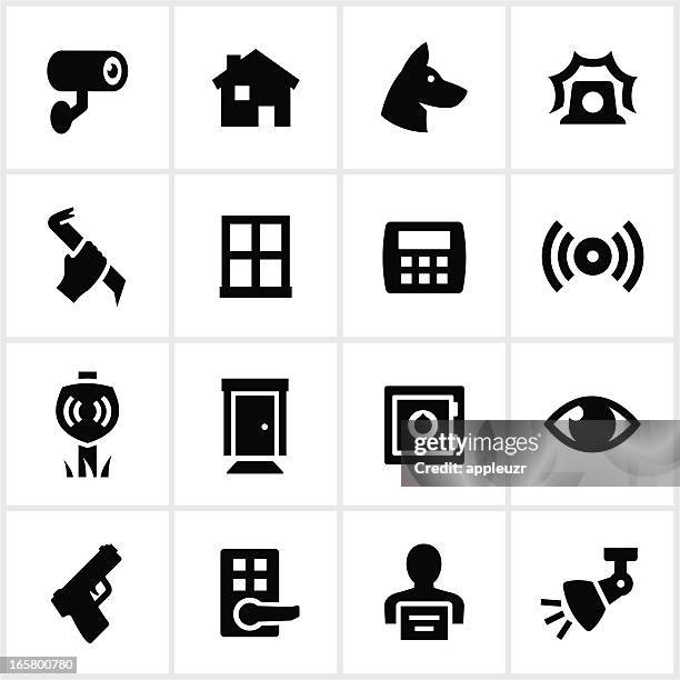 stockillustraties, clipart, cartoons en iconen met black home security icons - window