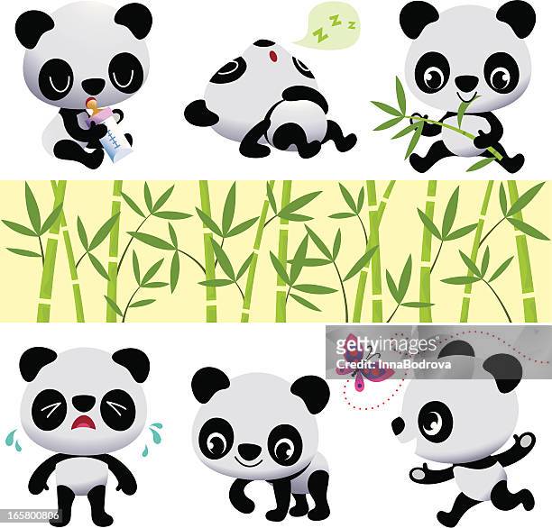 stockillustraties, clipart, cartoons en iconen met panda bears. - insect eating