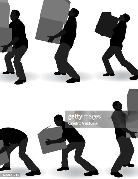 man carrying cardboard boxes - silouhette people stock illustrations