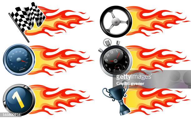 ilustraciones, imágenes clip art, dibujos animados e iconos de stock de fuego velocidad de banners - gran premio de carreras de motor