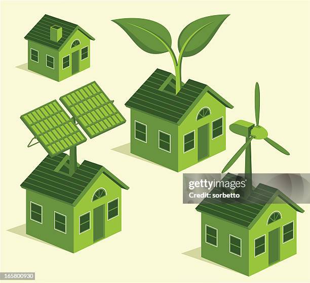 green living - windmill stock illustrations