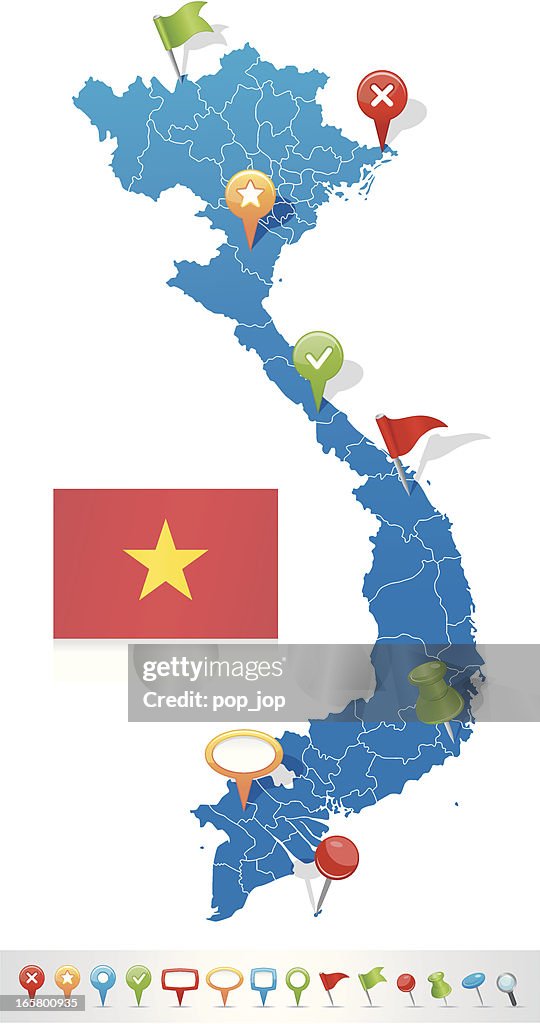 Map of Vietnam with navigation icons