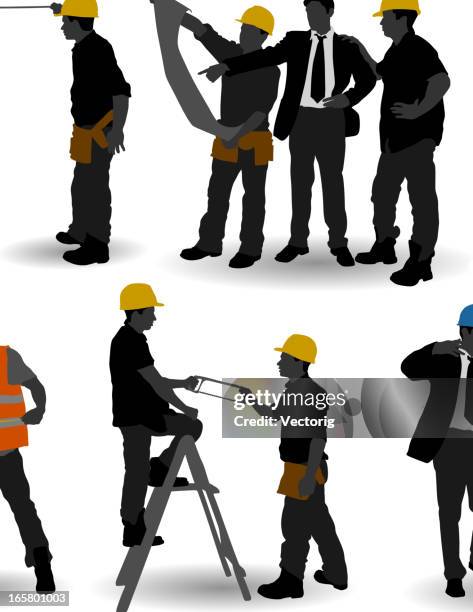 stockillustraties, clipart, cartoons en iconen met construction workers - silouhette construction work