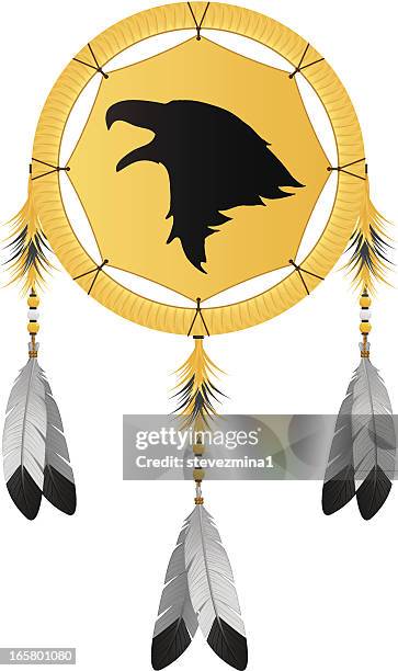 native american eagle dream catcher - medicine wheel stock illustrations