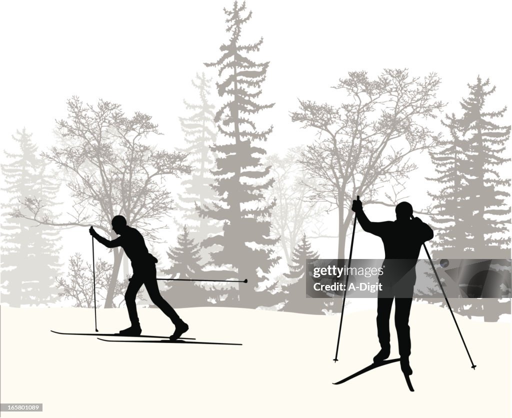 Country Skiing Vector Silhouette