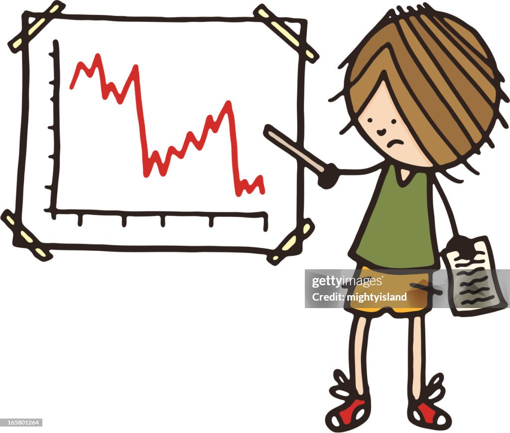 Person Stand neben einem nach unten Trend-Grafik