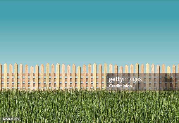 stockillustraties, clipart, cartoons en iconen met seamless long grass and picket fence background - long grass