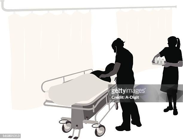 hospital workers vector silhouette - hospital orderly stock illustrations