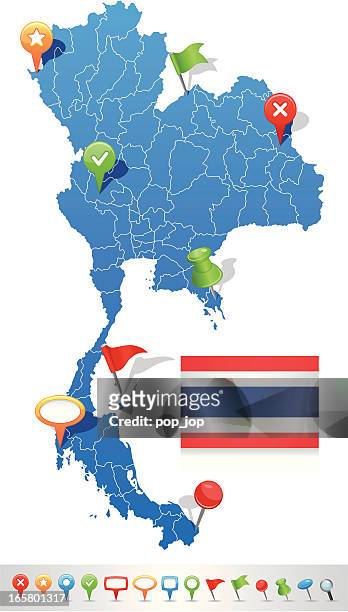 map of thailand with navigation icons - thai flag stock illustrations