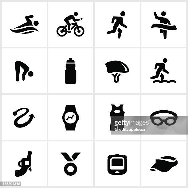 ilustraciones, imágenes clip art, dibujos animados e iconos de stock de iconos de triatlón - cycling helmet