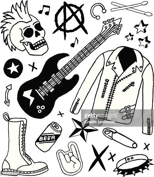 illustrations, cliparts, dessins animés et icônes de punk rock et crayonnages - guitare electrique