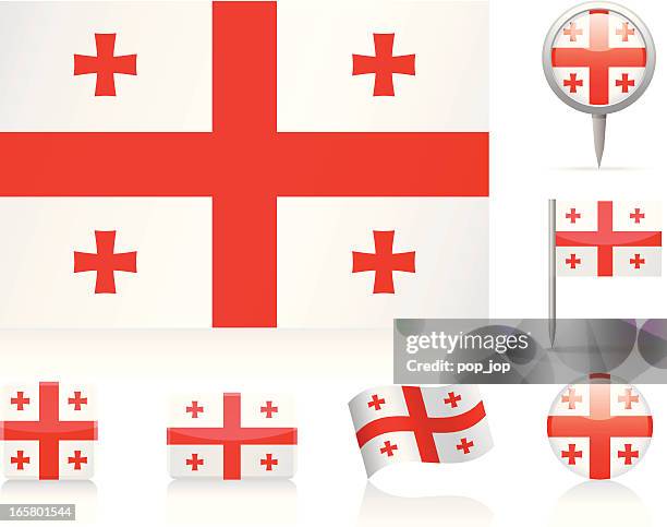 flaggen von georgia-icon-set - flagge von georgien stock-grafiken, -clipart, -cartoons und -symbole
