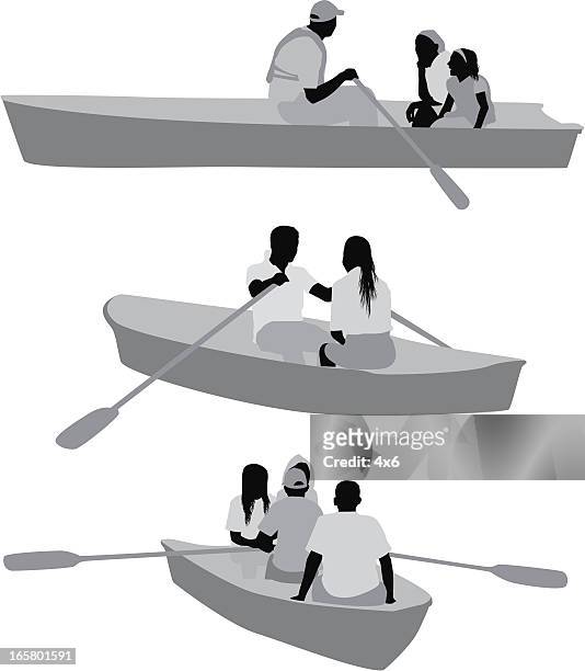 bildbanksillustrationer, clip art samt tecknat material och ikoner med silhouette of people rowing boats - fritidsbåt