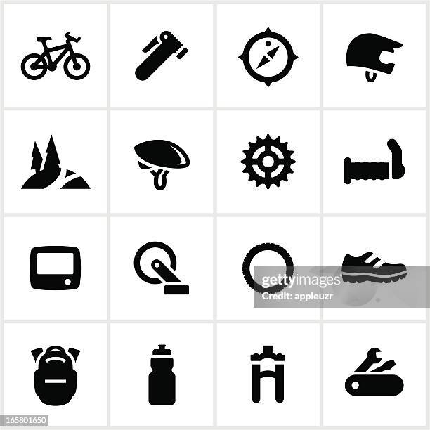 black und white mountain biking symbole - mountain bike stock-grafiken, -clipart, -cartoons und -symbole