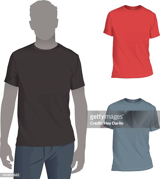 ilustraciones, imágenes clip art, dibujos animados e iconos de stock de hombres crewneck camiseta de plantillas de modelo - wrinkled