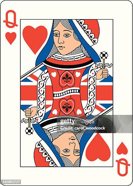 illustrazioni stock, clip art, cartoni animati e icone di tendenza di union jack regina di cuori due - queen card