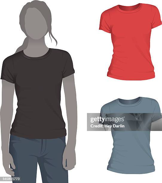 women's crewneck t-shirt mockup template - casual clothing stock illustrations