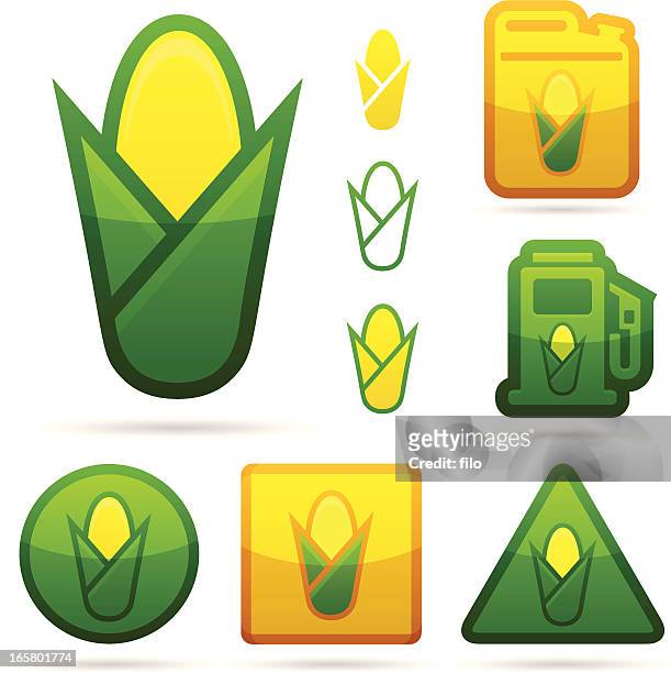 illustrazioni stock, clip art, cartoni animati e icone di tendenza di icone di etanolo e di mais - olio di mais