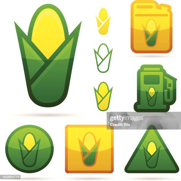 corn and ethanol icons - food manufacturing equipment icons stock illustrations