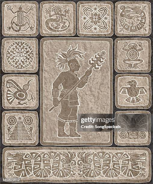 carved mayan stone blocks - mayan stock illustrations