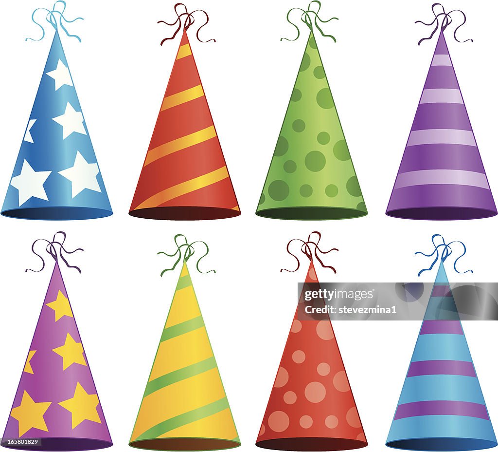 Chapéus de festa de aniversário colorido convite de ilustração vetorial Comemoração