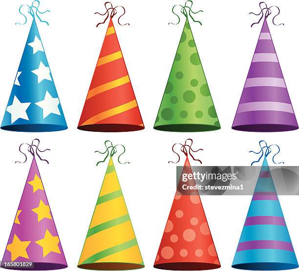 colorful birthday party hats celebration invitation vector illustration - birthday hat stock illustrations