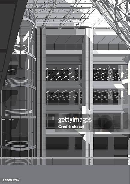 inside of modern building - glass staircase stock illustrations
