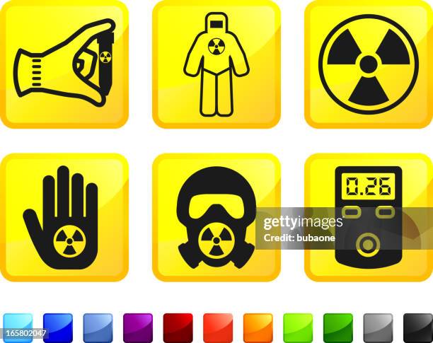 nuclear scientist test and protocol vector icon set stickers - uranium processing plant stock illustrations