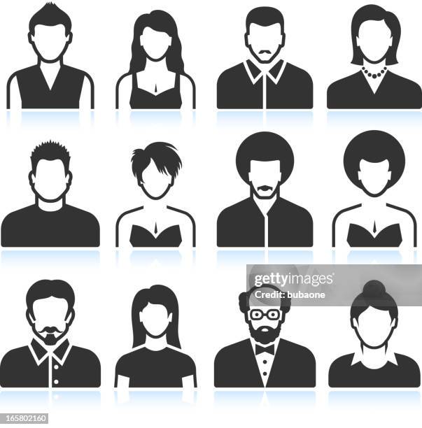 ilustraciones, imágenes clip art, dibujos animados e iconos de stock de hombre y mujer negra & conjunto de iconos de vector blanco - old man afro