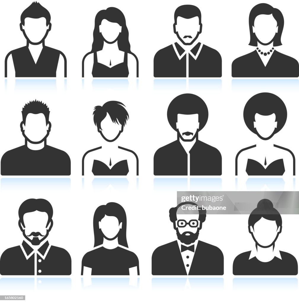 Man and Woman black & white vector icon set