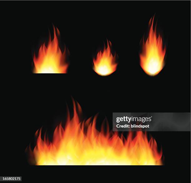 set von flames - flamme stock-grafiken, -clipart, -cartoons und -symbole