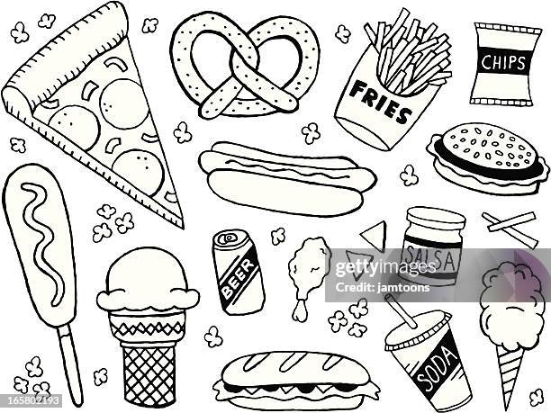 bildbanksillustrationer, clip art samt tecknat material och ikoner med junk food doodles - glasstrut