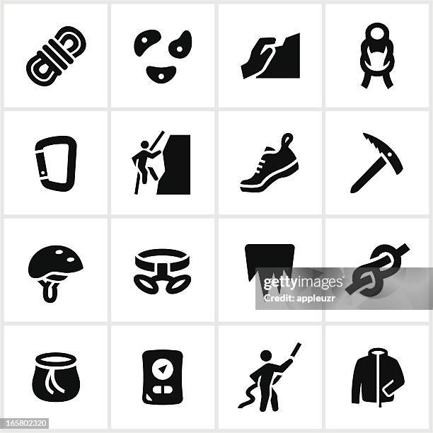 black climbing icons - safety equipment stock illustrations