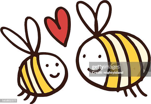 two friendly bees - bee-cartoon-drawing stock illustrations