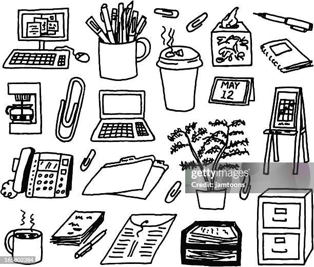 office supply doodles - manila folder vector stock illustrations