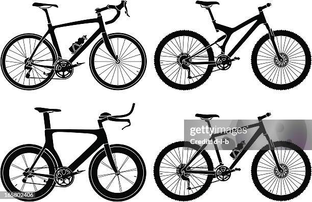 ilustraciones, imágenes clip art, dibujos animados e iconos de stock de cuatro tipos de bicicletas - bici de montaña