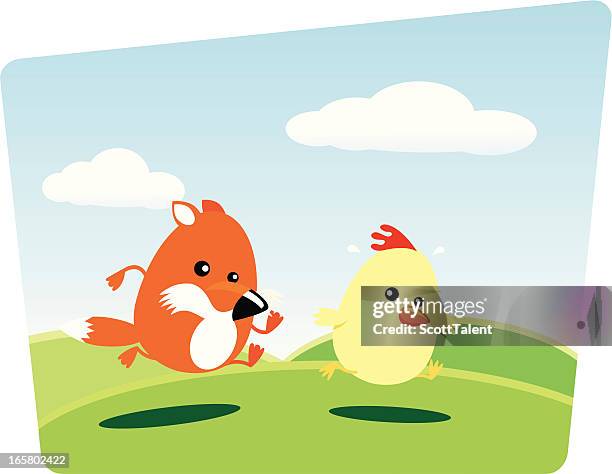 chicken chase - jogging outside stock illustrations