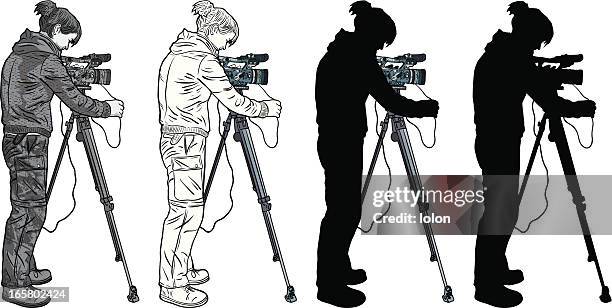 ilustraciones, imágenes clip art, dibujos animados e iconos de stock de operador de cámara (silueta & versiones blanco y negro - film 2012