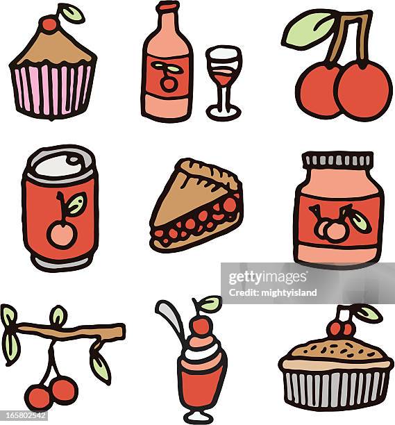 cherry icons set - cherry pie stock illustrations