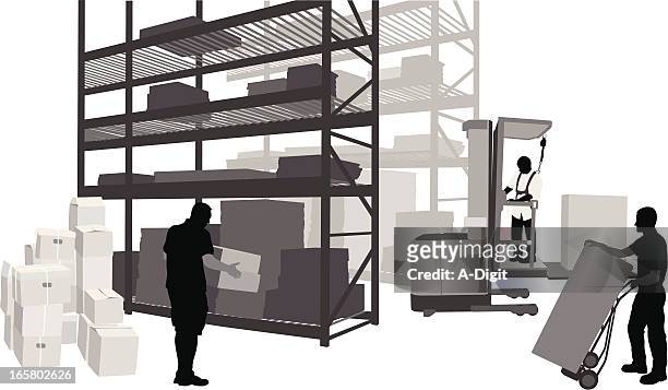 warehouse work vector silhouette - storage compartment stock illustrations
